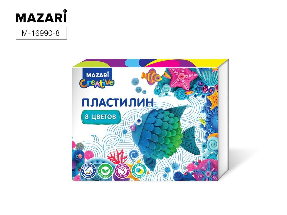 Пластилин 8цв. классический, 160г. со стеком (Mazari)