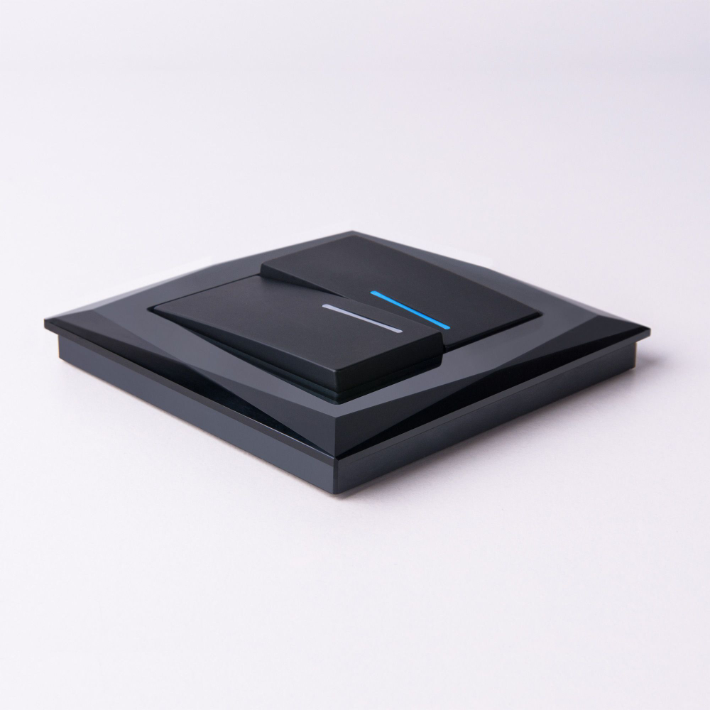 Выключатель двухклавишный с подсветкой (черный матовый)