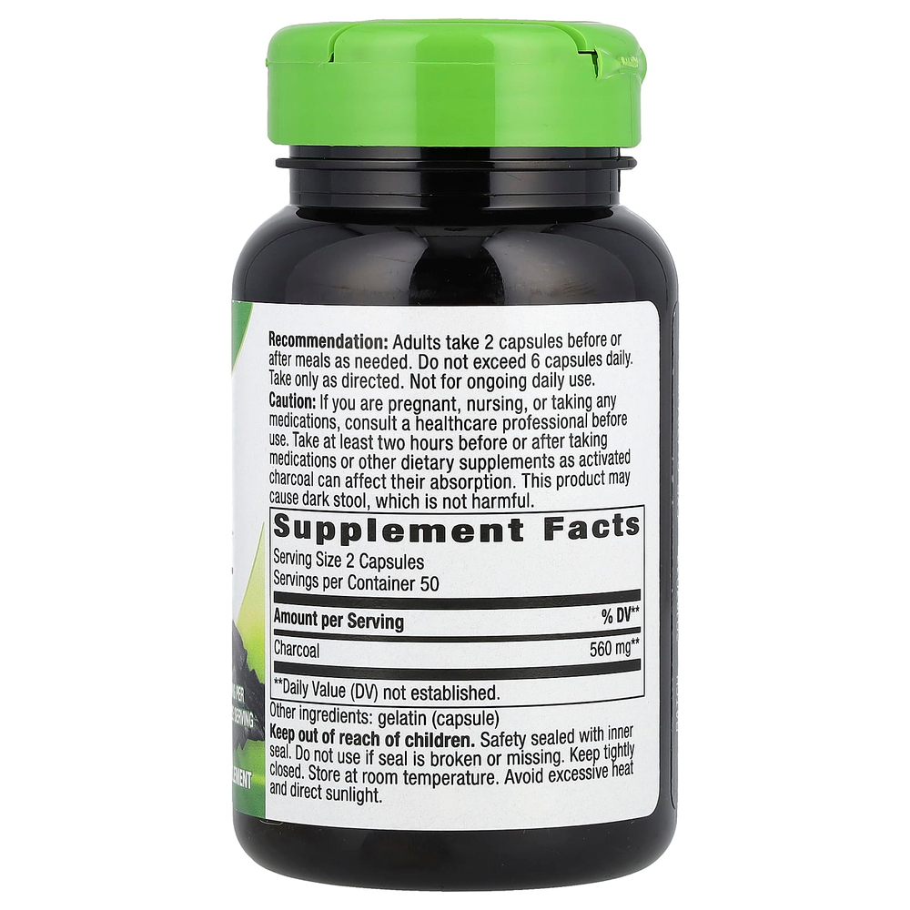 Nature's Way, активированный уголь, 100 капсул (280 мг в 1 капсуле)