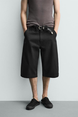 ZARA ШОРТЫ BAGGY FIT, ЧЕРНЫЙ