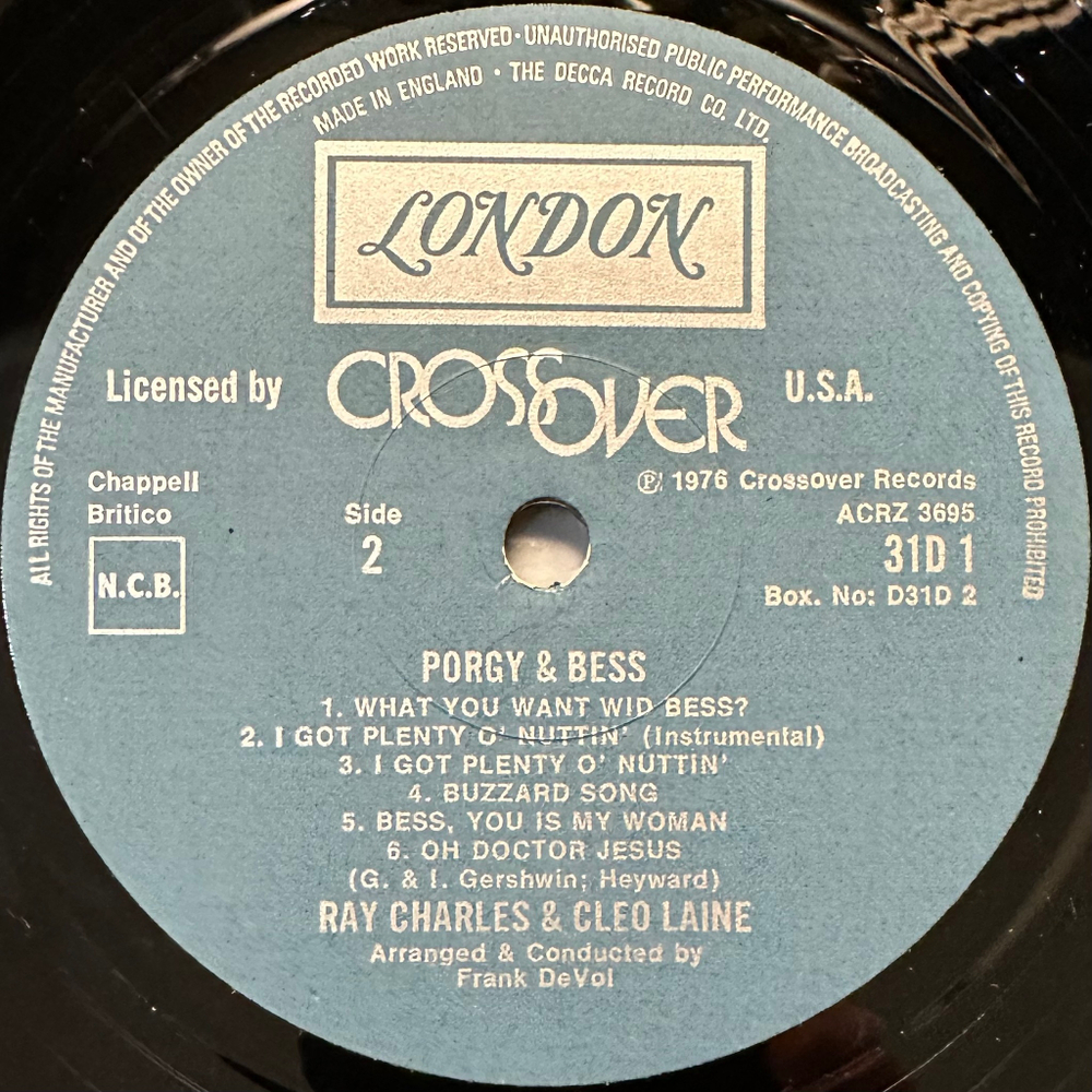 Ray Charles & Cleo Laine - Porgy & Bess 2LP (Англия 1976г.)