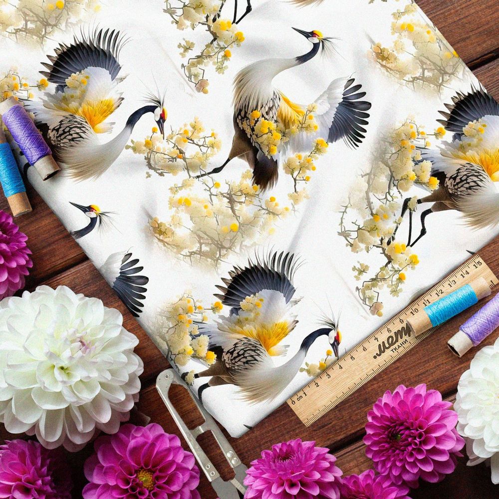 Ткань саржа японские журавли