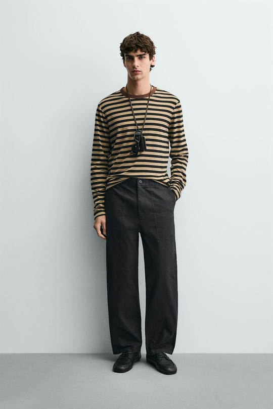 ZARA БРЮКИ STRAIGHT FIT С ЭФФЕКТОМ ПОТЕРТОСТИ, СТАЛЬНОЙ