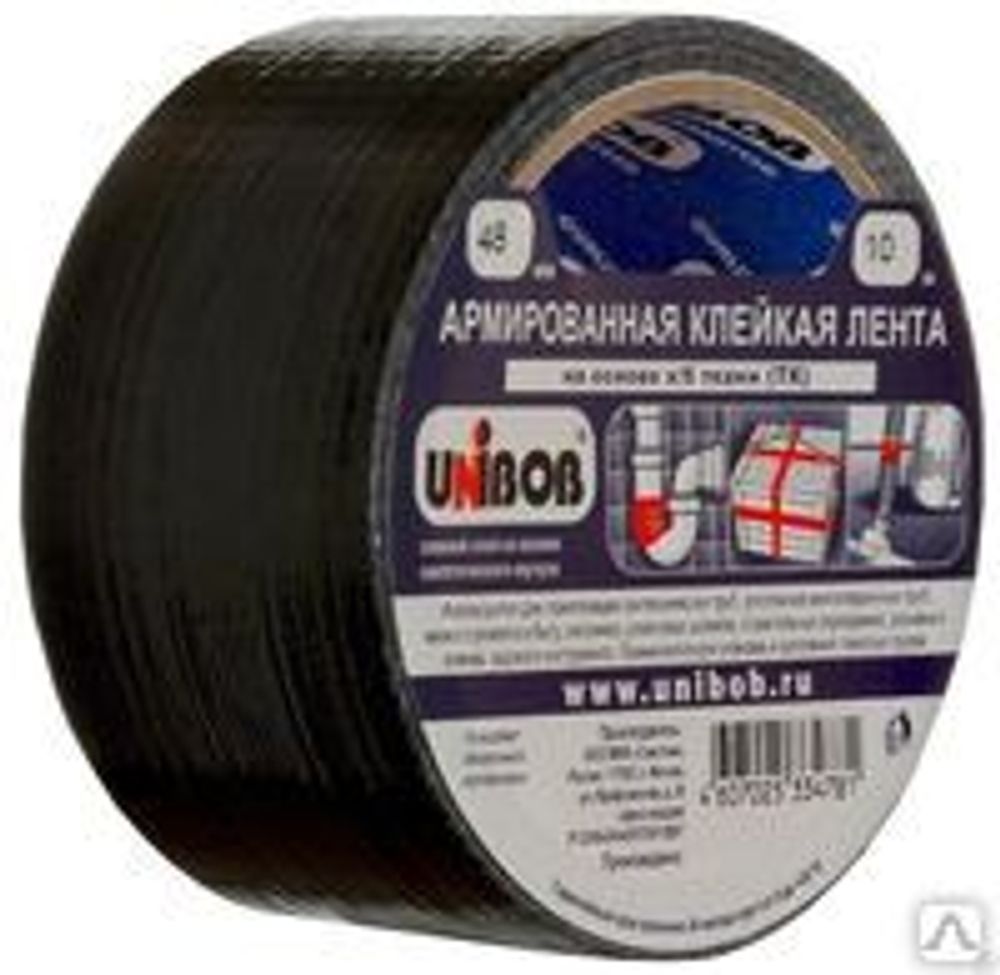 Лента клейкая армированная  48*40м черная  Unibob / 03541