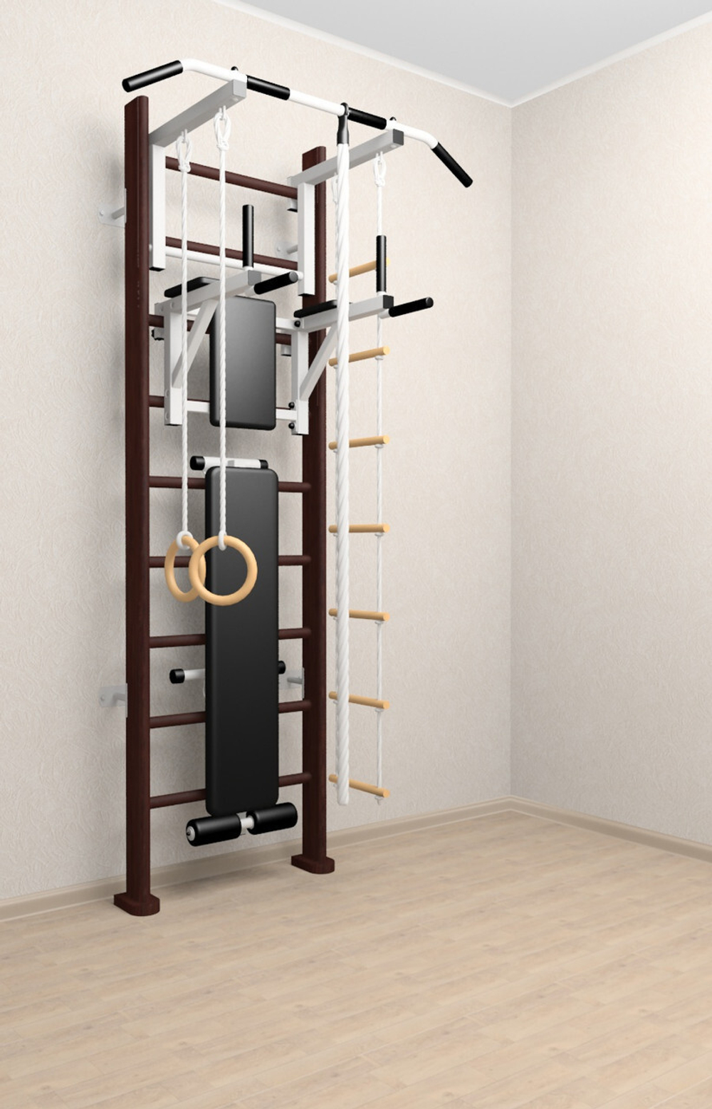 Деревянная шведская стенка Sv Sport 906в (Турник стандарт/Брусья/Скамья/Канат/Kольца/Лестница)