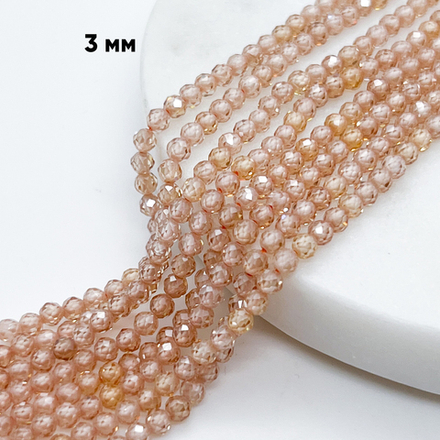 Фианит (кубический цирконий), цвет персиковый, размер 3 мм, цена за нить около 130 шт (38 см)