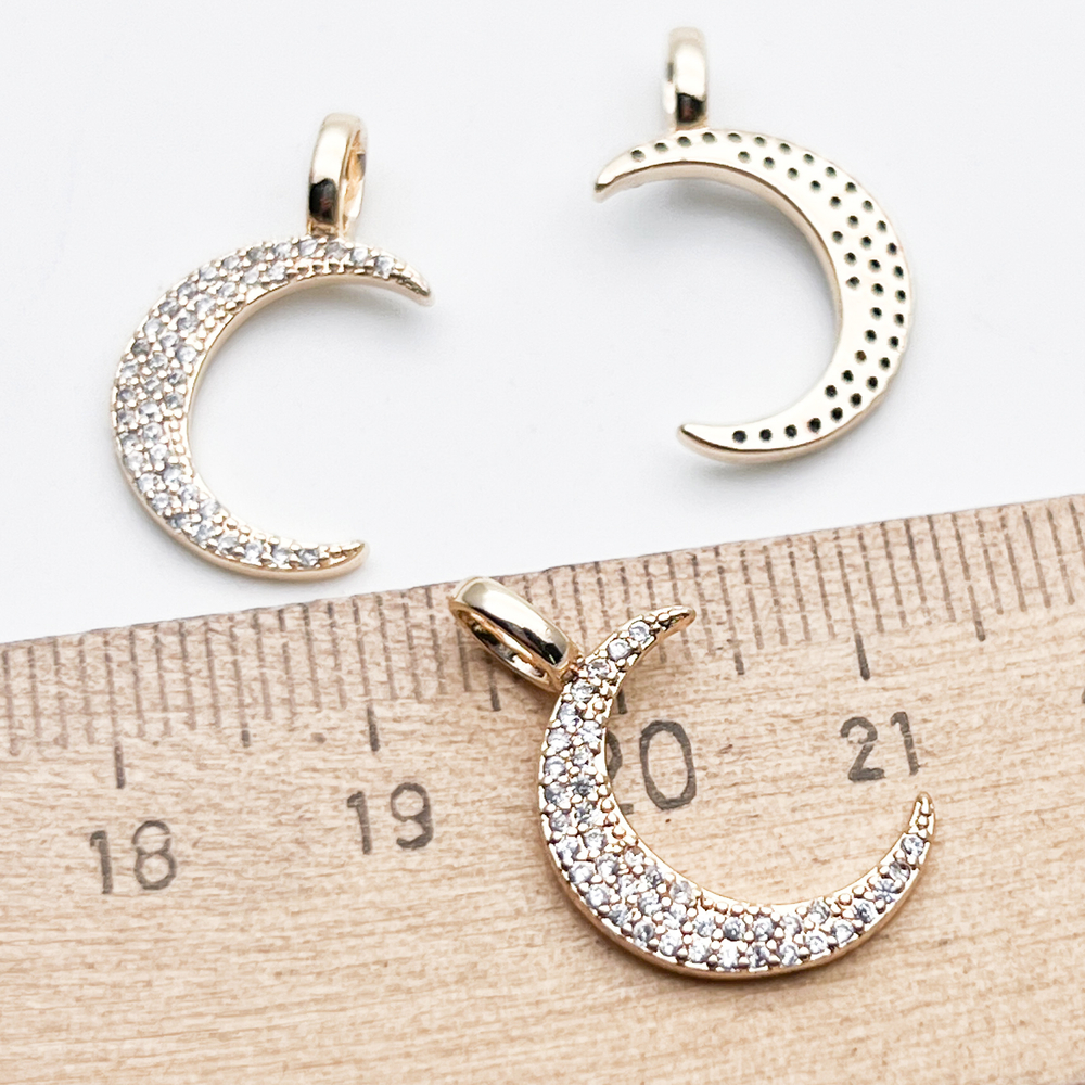 Подвеска Месяц, цвет золото, фианиты, размер 21*13 мм, цена за 1 шт