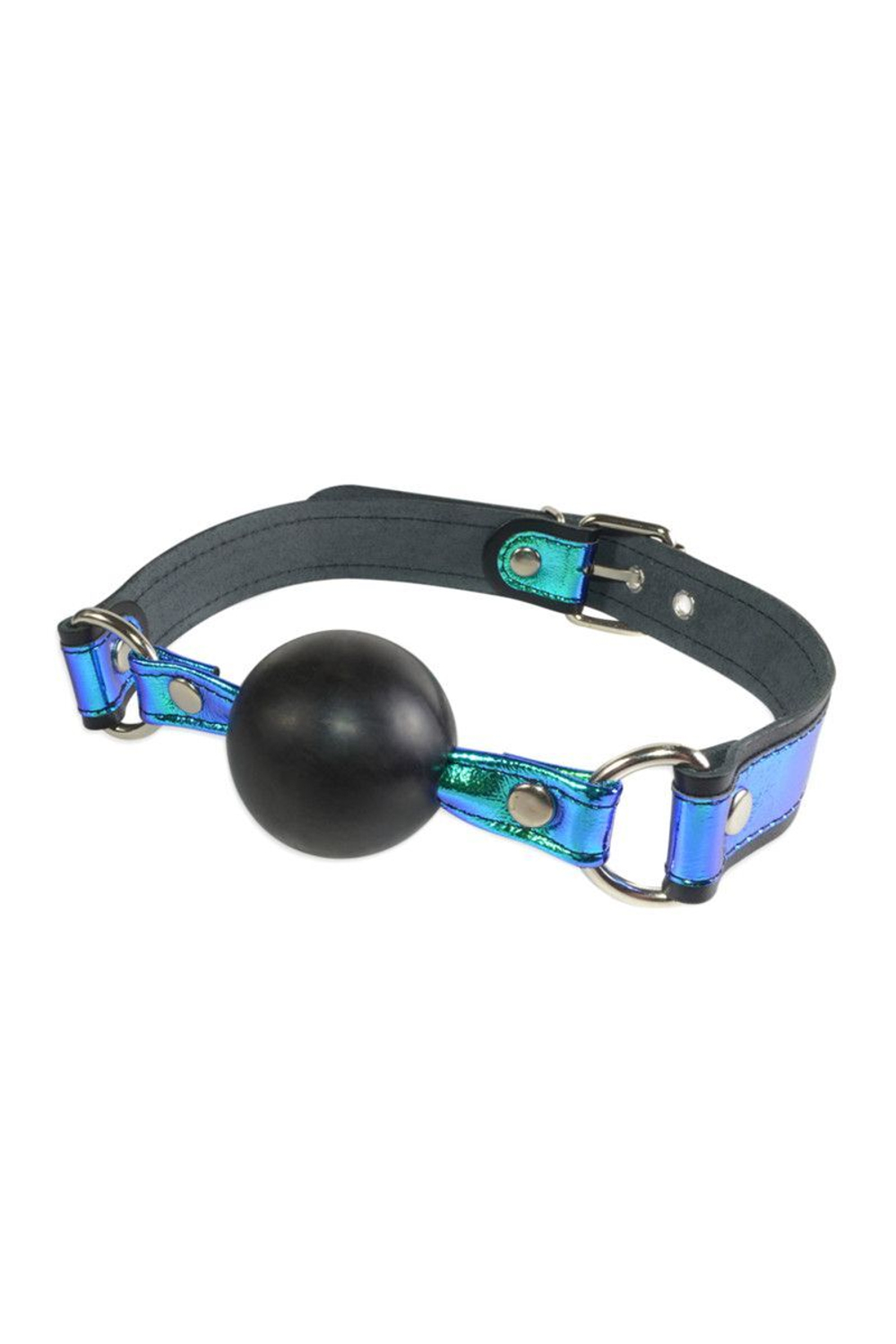 Кляп-шарик на чёрно-синих ремешках (Цвет: синий с черным)