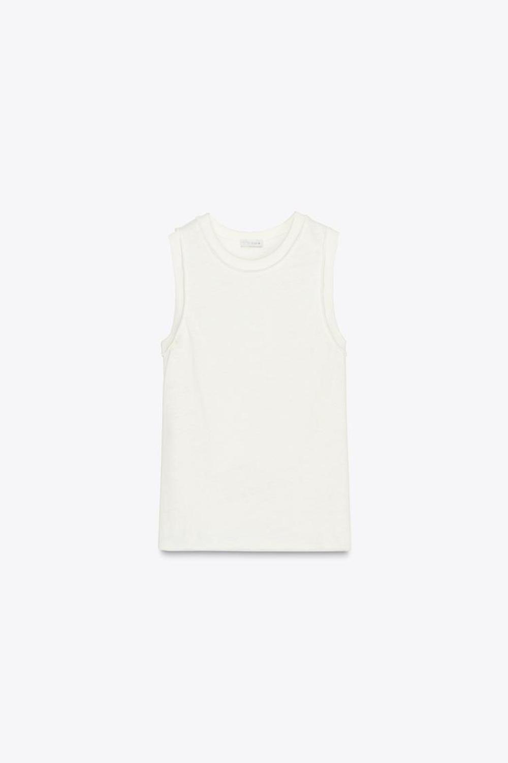 ZARA ХЛОПКОВЫЙ ТОП БЕЗ РУКАВОВ, ЭКРЮ