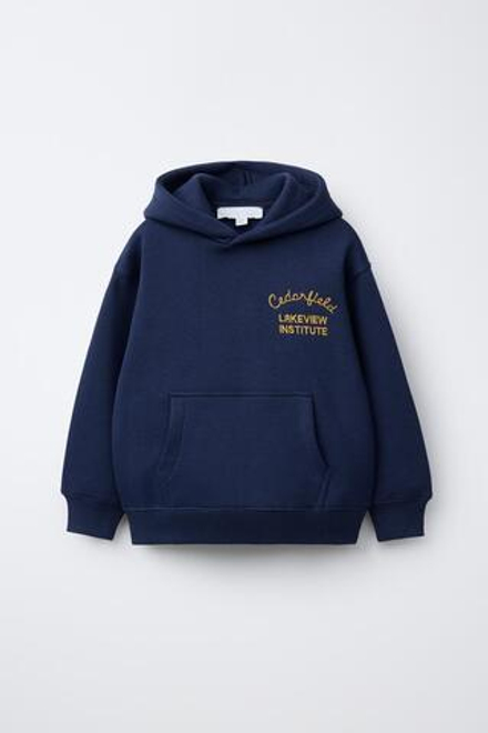 ZARA ХУДИ С ВЫШИТЫМ ТЕКСТОМ, МОРСКОЙ СИНИЙ