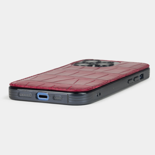 Чехол для iPhone 14 Pro из кожи крокодила, красного цвета