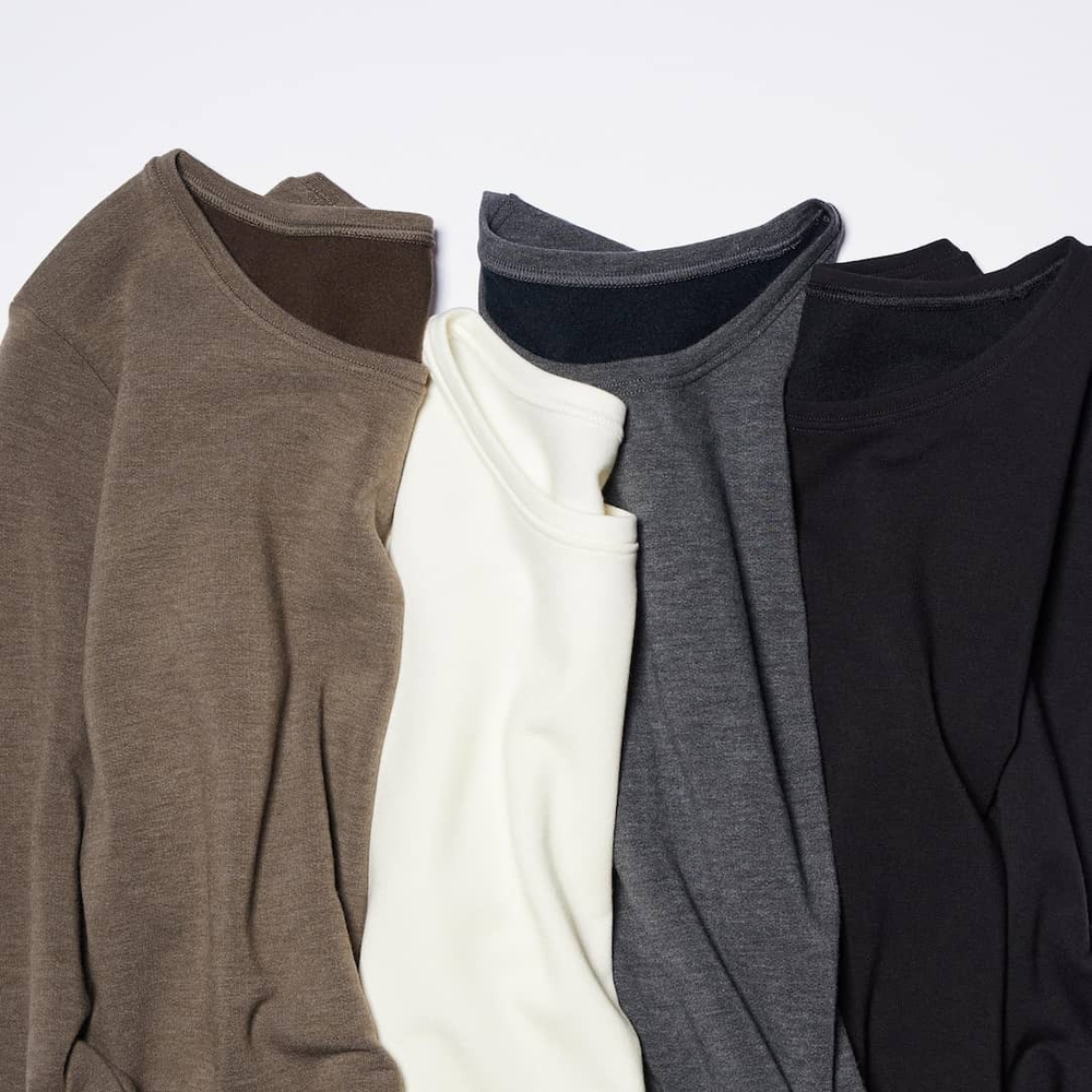 UNIQLO УТЕПЛЕННЫЙ ТОП HEATTECH ULTRA WARM С КРУГЛЫМ ВЫРЕЗОМ И ДЛИННЫМИ РУКАВАМИ, КОРИЧНЕВЫЙ