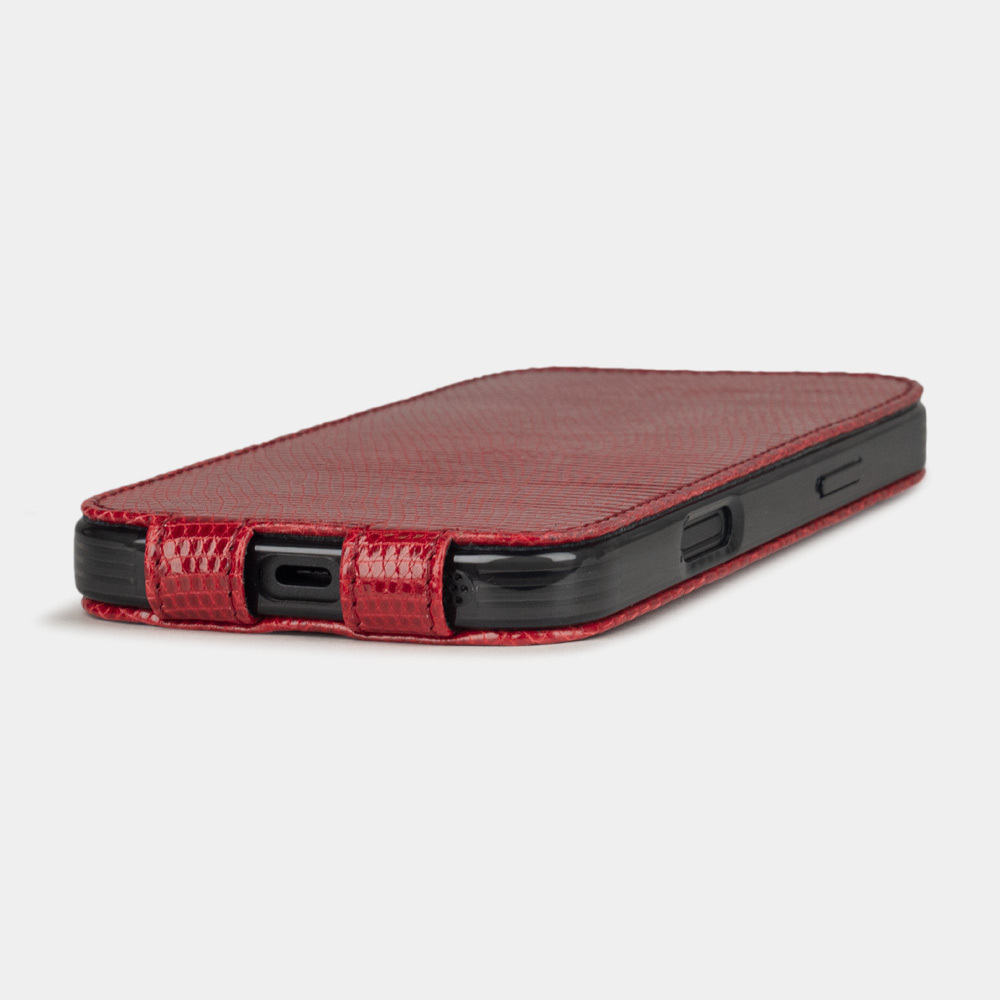 Чехол для iPhone 16 Pro кожаный, ящерица красного цвета