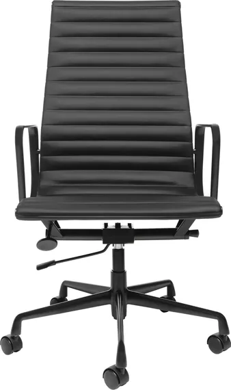 Культовое офисное кресло Eames Ribbed EA 119 из черной кожи с черным каркасом | Купить в Hallberg.ru
