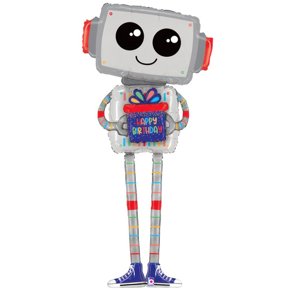 Шар Фольгированный HAPPY BIRTHDAY Робот (Серый)