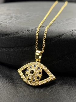 Золотистое короткое колье на тонкой цепочке с кулоном Глаз