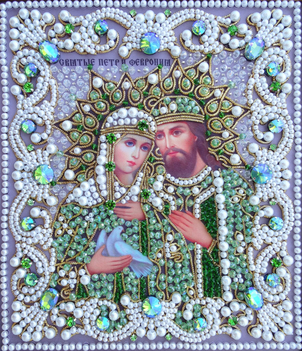 ЖС-13-ЗЗ Набор для вышивания хрустальными камнями Святые Петр и Феврония (зеленый)