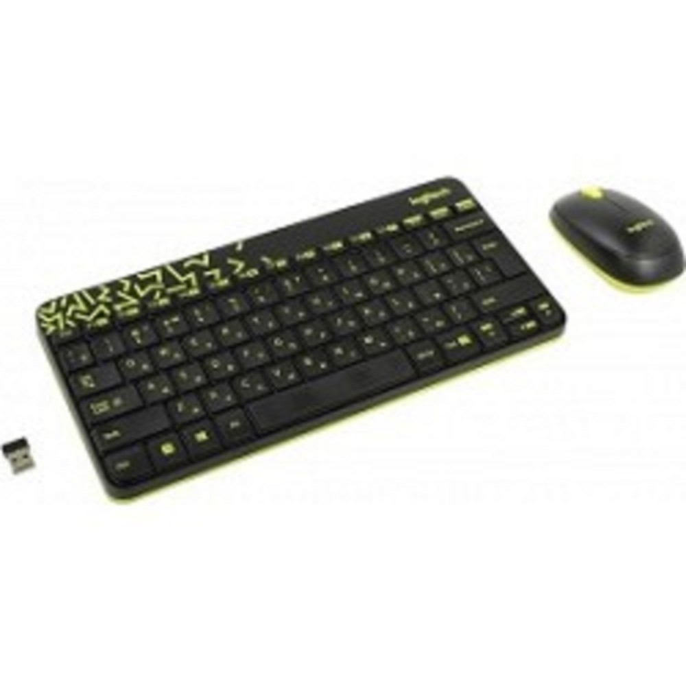 Комплект (клавиатура + мышь) 920-008213 Logitech Клавиатура + мышь MK240 Nano Black-yellow оригинальная заводская гравировка RU/LAT
