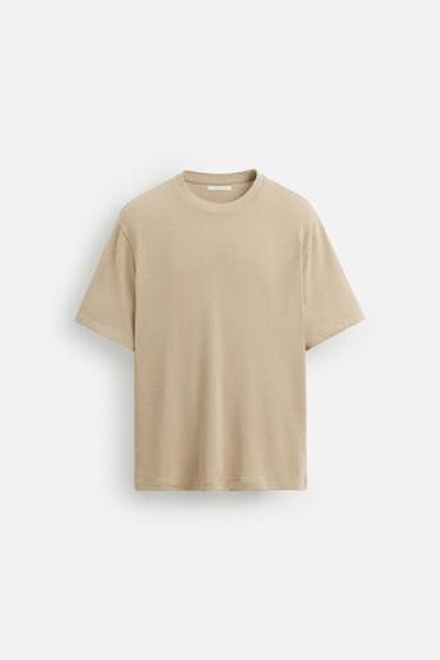 ZARA ТРИКОТАЖНАЯ ФУТБОЛКА СТАНДАРТНОГО КРОЯ, ПЕСОЧНЫЙ