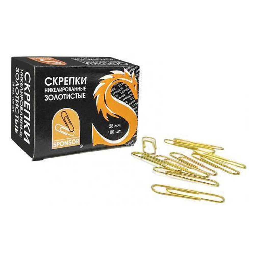 Скрепки канцелярские Sponsor, 28 мм, золотые, 100 шт