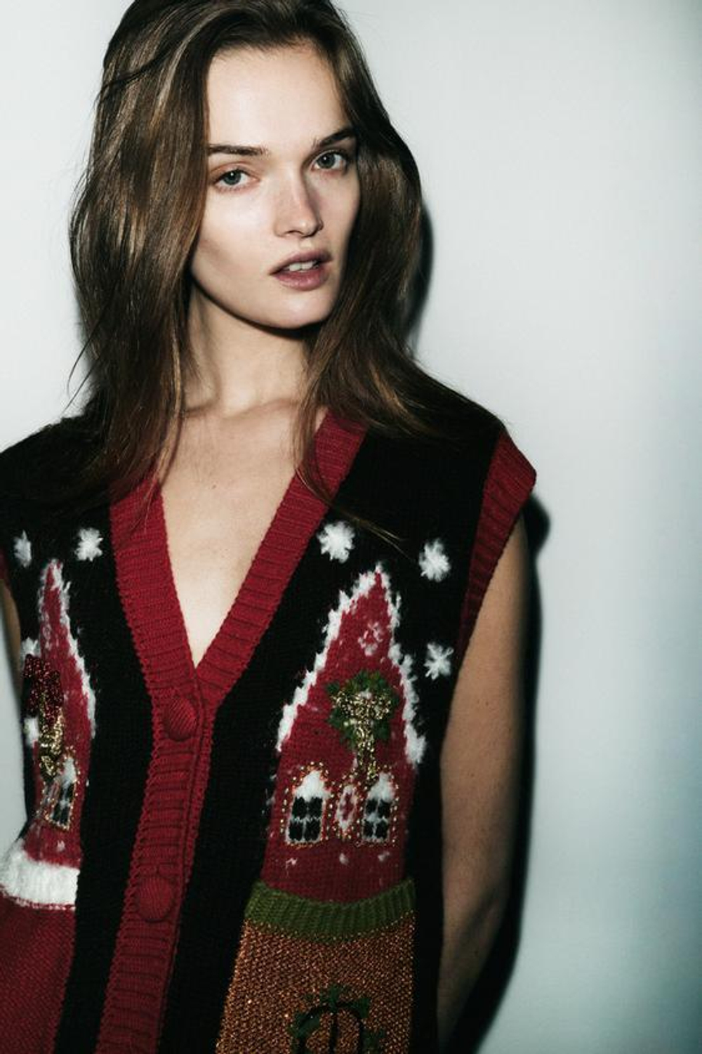 ZARA НОВОГОДНИЙ ТРИКОТАЖНЫЙ ЖИЛЕТ, РАЗНОЦВЕТНЫЙ