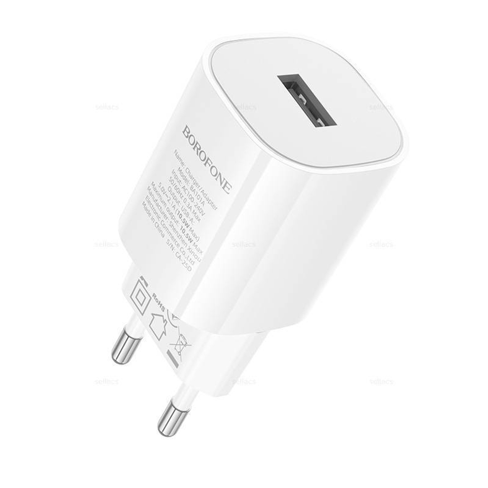 Сетевой адаптер питания BOROFONE BA101A 1 USB 2.1A (белый)