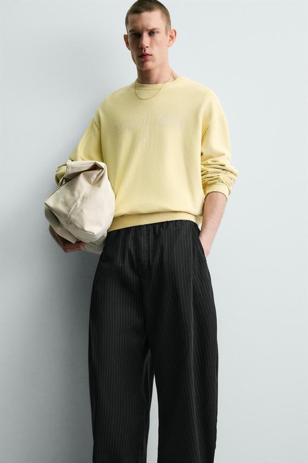 ZARA БРЮКИ BALLOON FIT С ЗАЩИПАМИ, ПОЛОСКИ