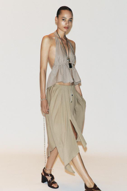 ZARA ЮБКА МИДИ АСИММЕТРИЧНОГО КРОЯ, СВЕТЛЫЙ ХАКИ