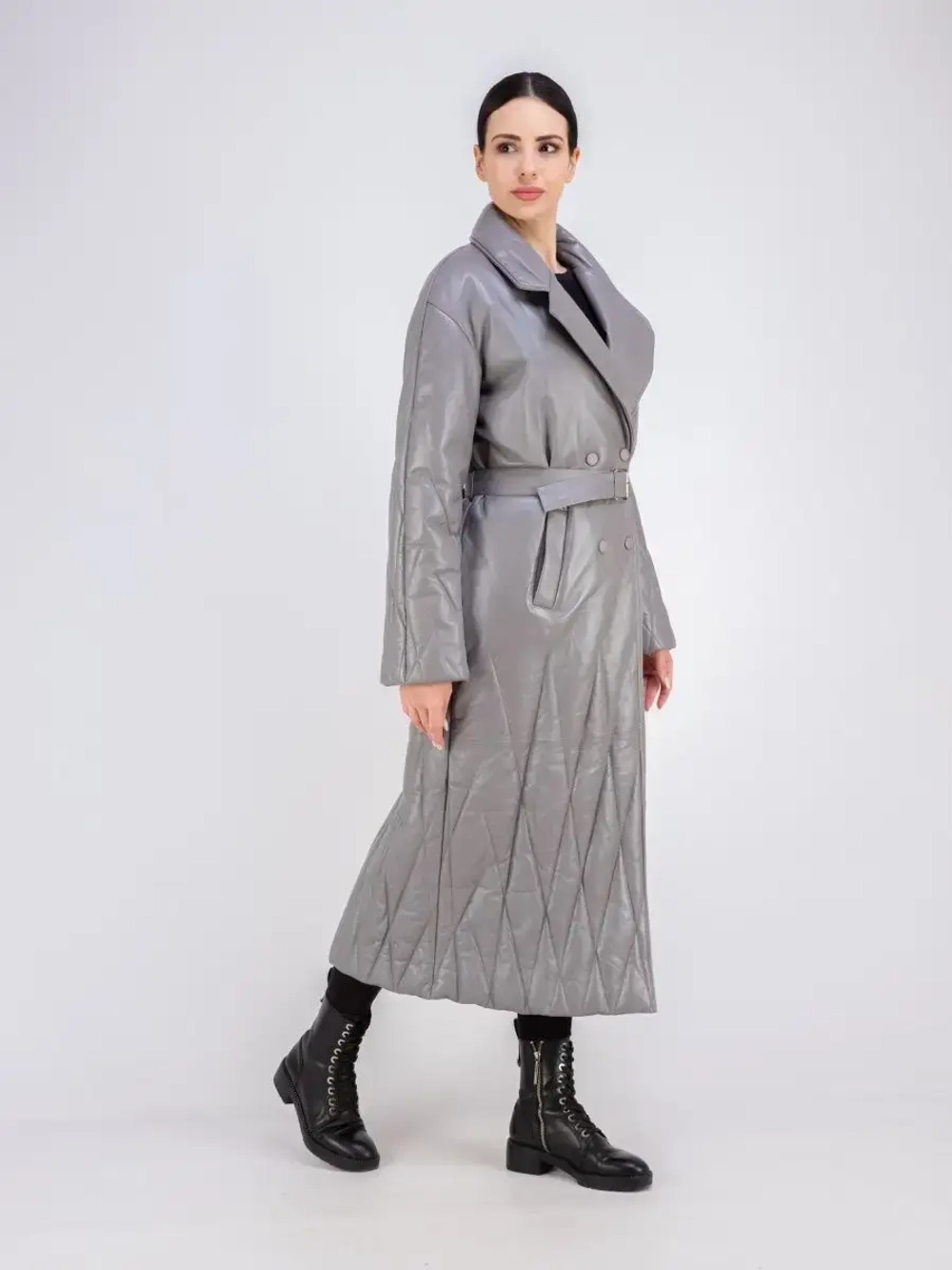 Пальто женское кожаное утепленное длинное Турция