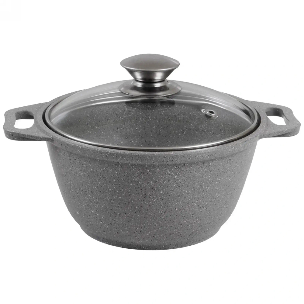 Кастрюля 1л «Мраморная»(светлый мрамор) со стеклянной крышкой кмс12а