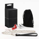 Серебристая анальная пробка с колокольчиками, красным кристаллом и поводком (Цвет: серебристый)