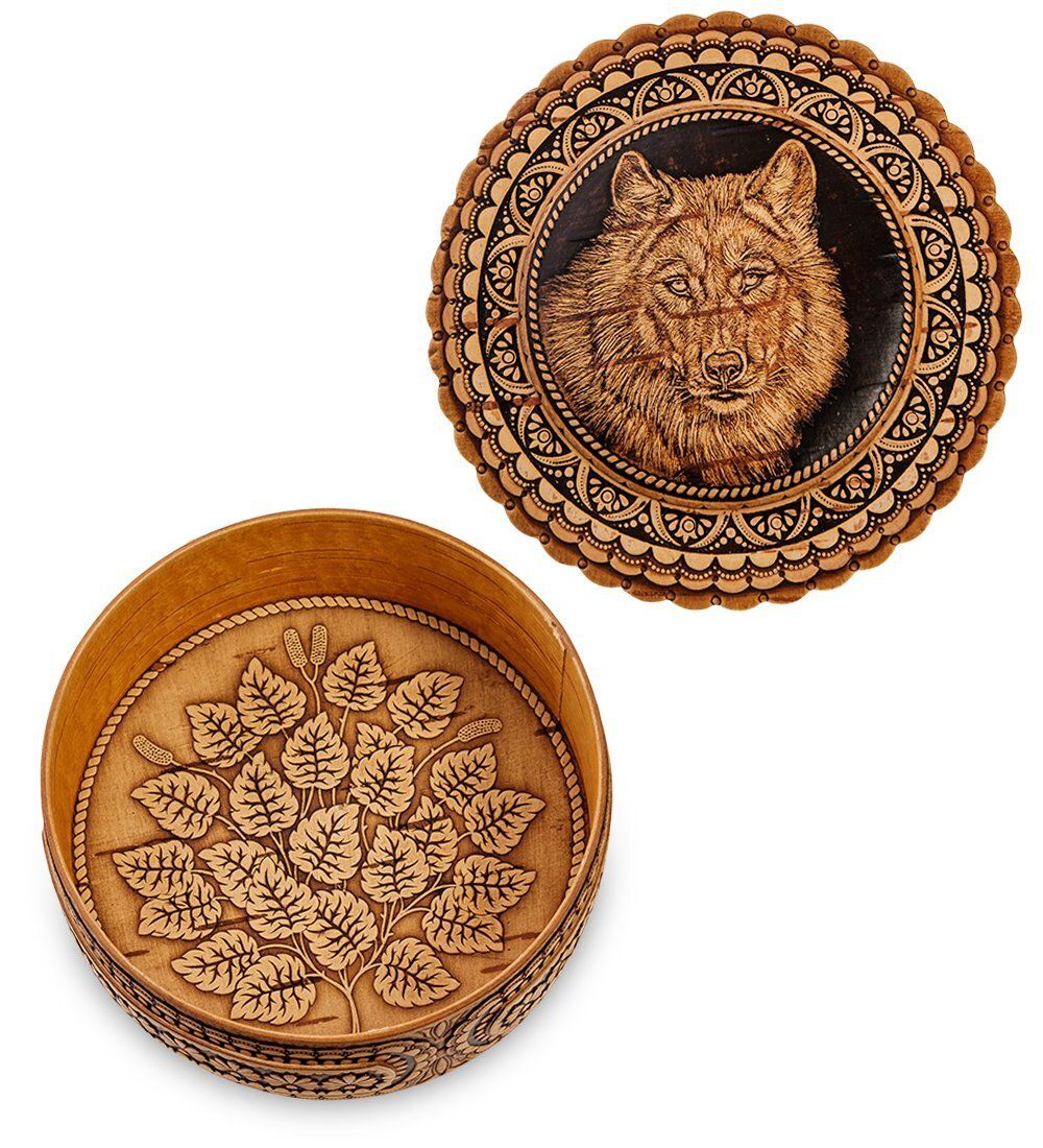 Народные промыслы BST-401/ 1 Шкатулка «Волк» (береста)