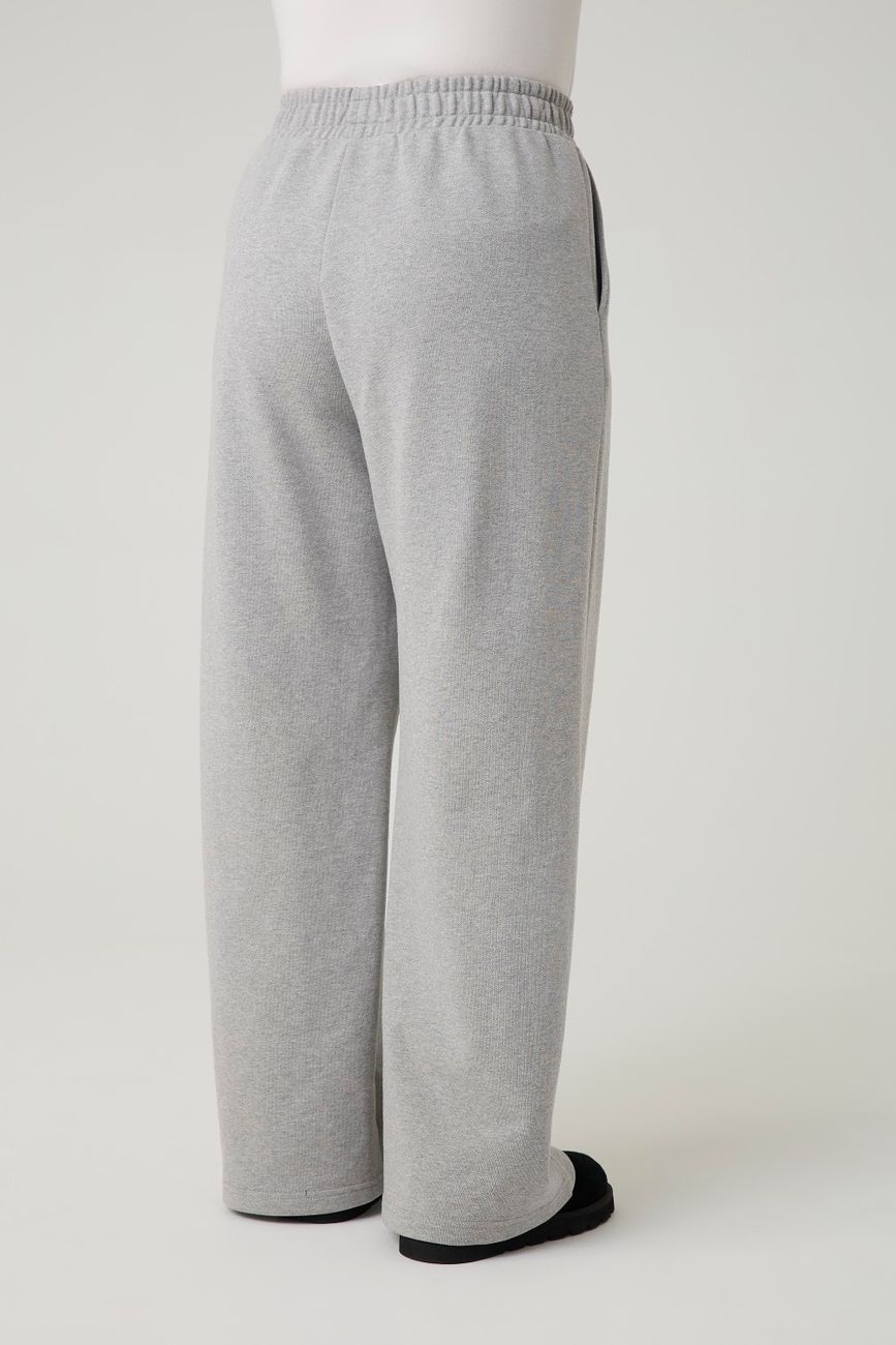 Брюки широкие со стрелками из футера, серый меланж