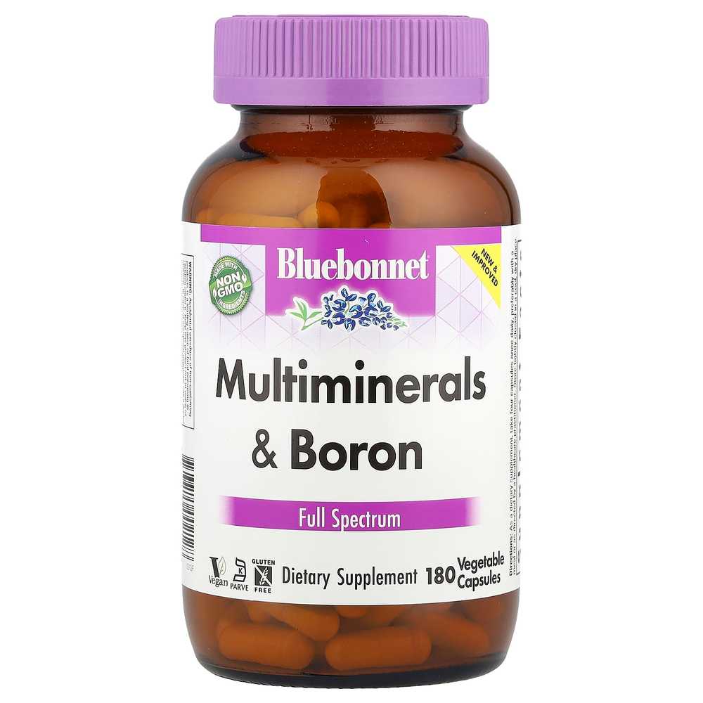 Bluebonnet Nutrition, мультиминералы и бор, 180 вегетарианских капсул