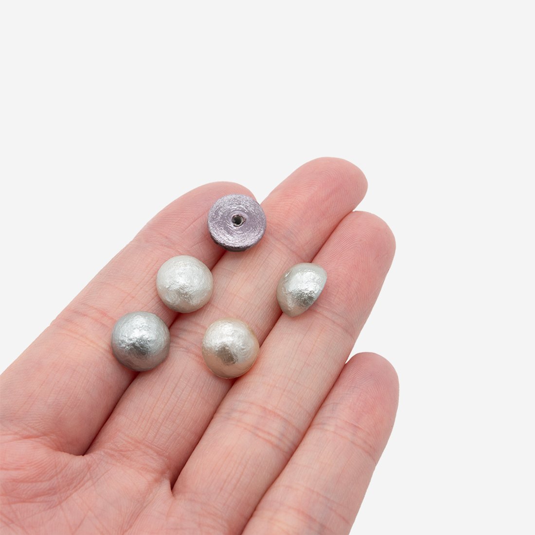 Хлопковый жемчуг, оттенок "Стальной", полусфера 10мм, полупросверленная