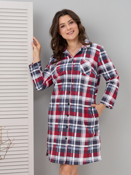 Туника Д-119/клеткаграфит-белокрасная