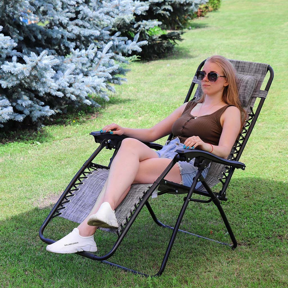 Шезлонг пляжный складной, металл, 165х65х110 см, 100 кг, 2 положения спинки, серо-белый, Green Days