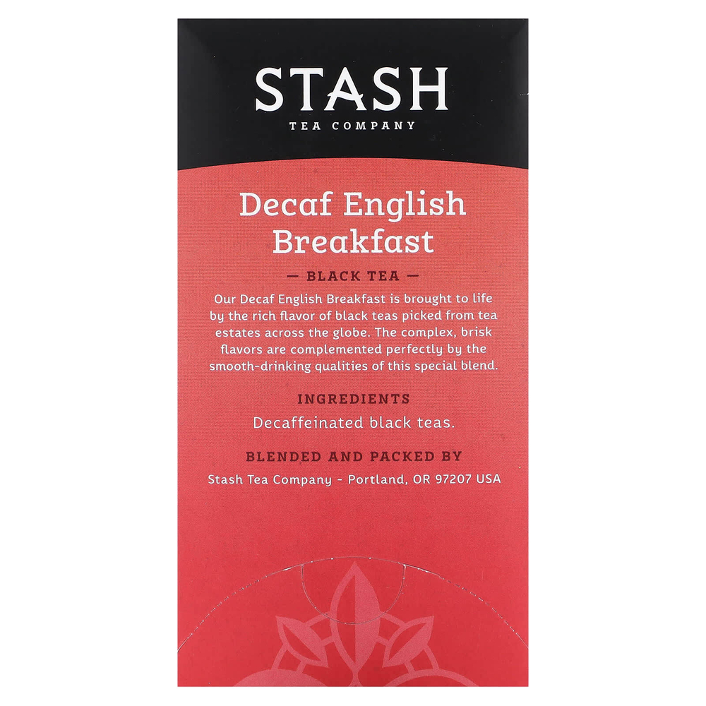 Stash Tea, Черный чай, без кофеина, английский завтрак, 18 чайных пакетиков, 36 г (1,2 унции)