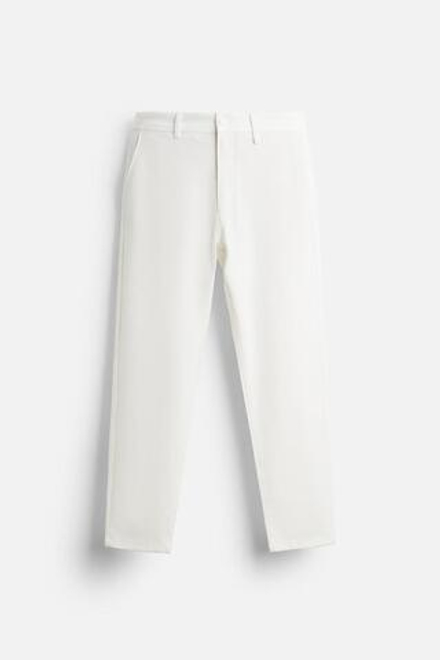 ZARA БРЮКИ КОМФОРТНОЙ ПОСАДКИ ИЗ РЕЛЬЕФНОЙ ТКАНИ, ЖЕЛТОВАТО-БЕЛЫЙ