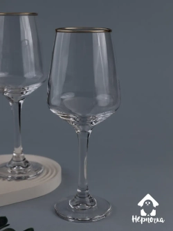 Набор бокалов для вина, 365 мл, 6 шт. с золотой каймой