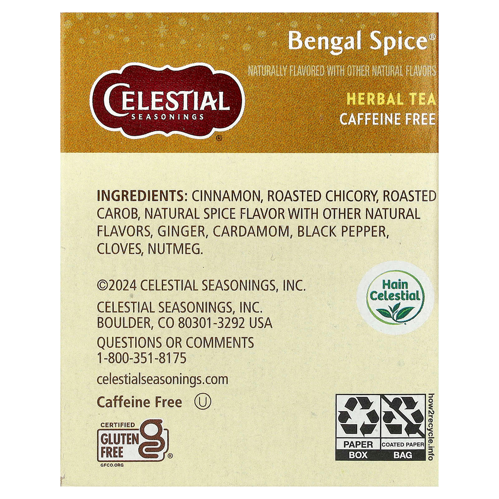 Celestial Seasonings, Herbal Tea, Bengal Spice®, без кофеина, 20 чайных пакетиков, 47 г (1,7 унции)