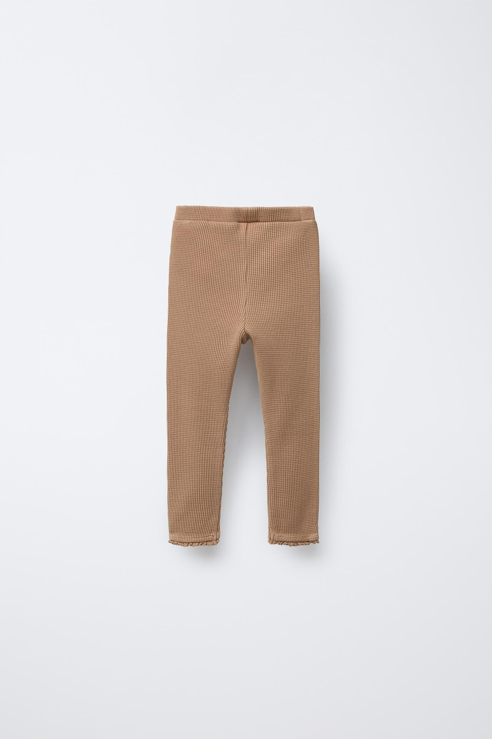 ZARA ЛЕГИНСЫ ИЗ РИФЛЕНОГО ТРИКОТАЖА С КРУЖЕВОМ, КОРИЧНЕВЫЙ