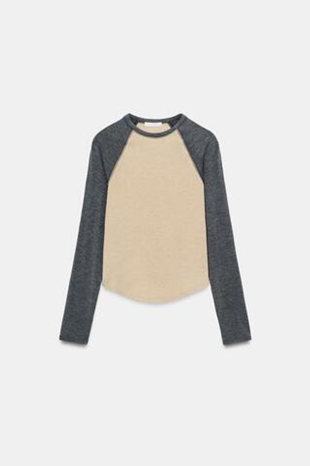 ZARA ФУТБОЛКА РЕГЛАН С КОНТРАСТНЫМИ ДЕТАЛЯМИ, СЕРЫЙ