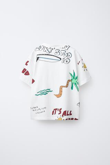 ZARA ФУТБОЛКА С ПРИНТОМ, БЕЛЫЙ