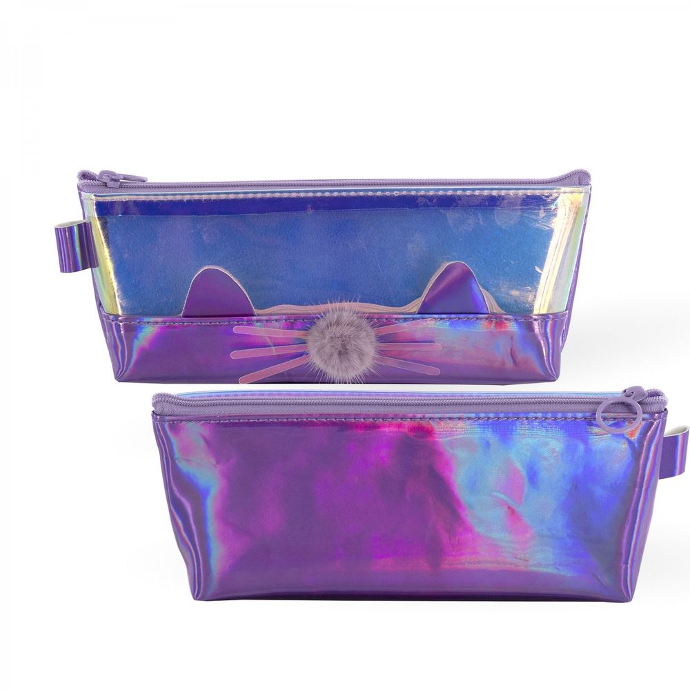 Пенал - косметичка Alingar, ПВХ-голографика, молния, 90 х 200 мм, "CAT" (ушки и пушистый носик)