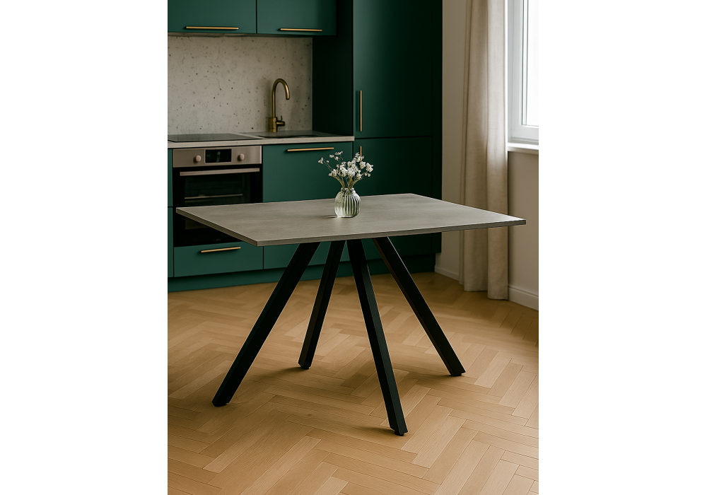 Стол деревянный Woodville Райн 116(160)x77 раздвижной цемент, черный, ножки черные