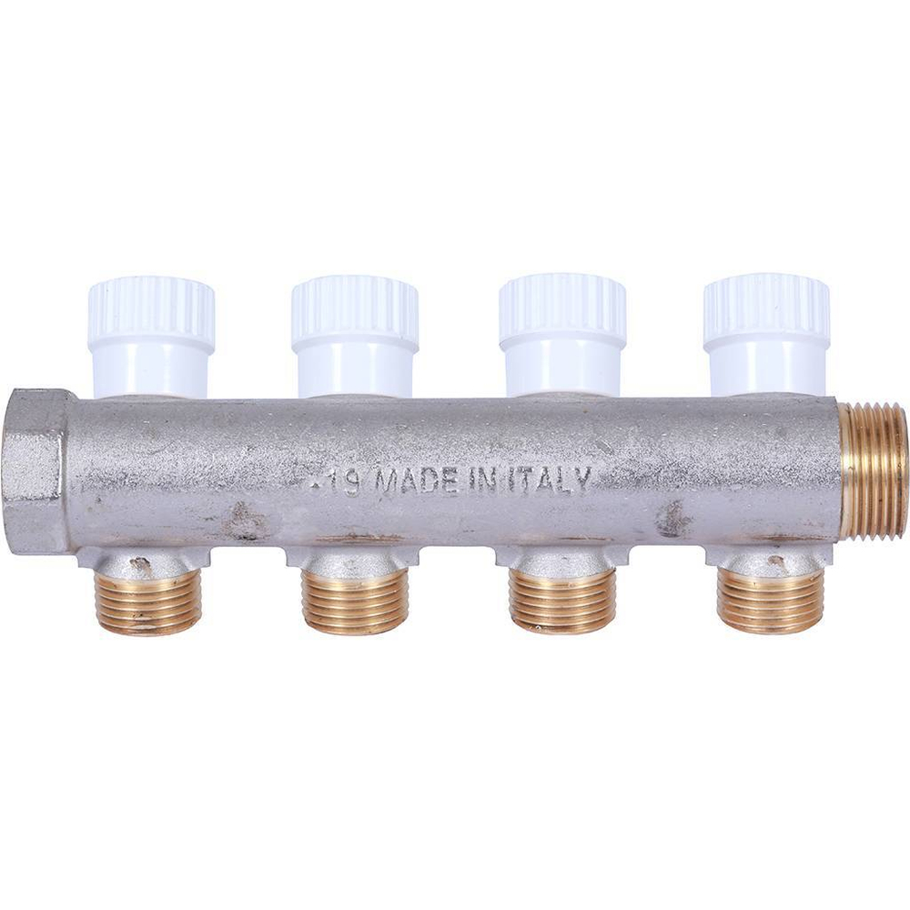 Коллектор распределительный STOUT 3/4" на четыре отвода 1/2" под плоское уплотнение