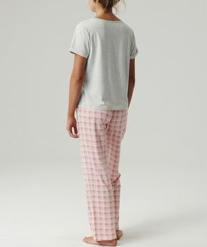 Женская пижама Atlantic NLP-494 ,модал,с коротким рукавом и брюками, светло-серый меланж + розовый