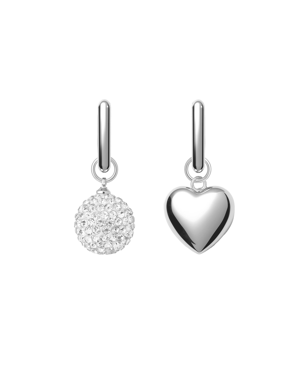 Серьги конго, шар в камнях и сердце, серебро