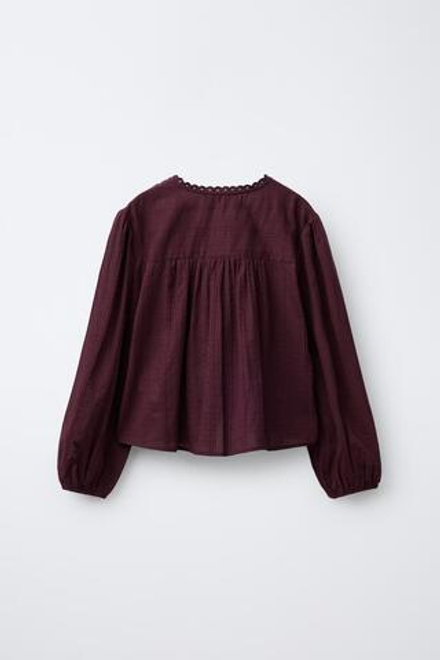 ZARA РУБАШКА В РОМАНТИЧЕСКОМ СТИЛЕ ИЗ РЕЛЬЕФНОЙ ТКАНИ, БОРДОВЫЙ
